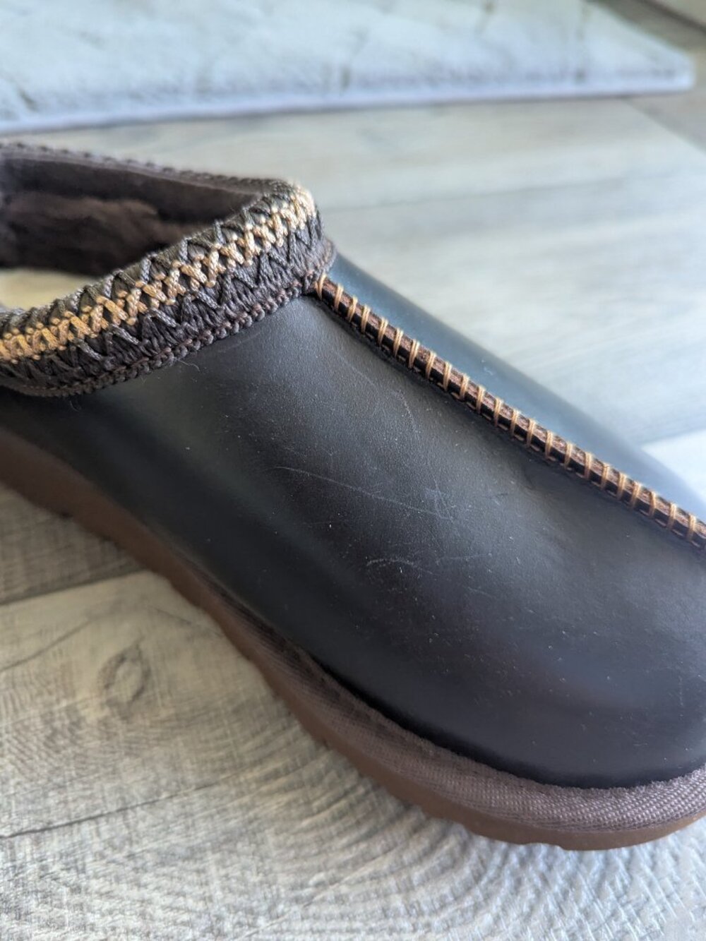 UGG Women's Tasman Leather Regen Slip On Slipper Wool Mule Chocolate Brown 8 - Picture 6 of 13